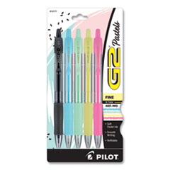 Pilot® G2 Pastel Gel Pen, Retractable, Fine 0.7 mm, Assorted Pastel Ink and Barrel Colors, 5/Pack