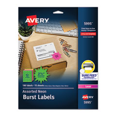 Avery® High-Visibility ID Labels, Laser Printers, 2.25" dia., Assorted, 12/Sheet, 15 Sheets/Pack