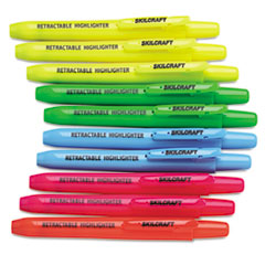 7520015548208, SKILCRAFT Retractable Highlighter, Assorted Ink Colors, Chisel Tip, Assorted Barrel Colors, 10/Set