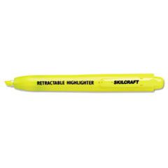 7520015548210, SKILCRAFT Retractable Highlighter, Yellow Ink, Chisel Tip, Yellow Barrel, Dozen