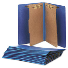7530015567914, SKILCRAFT Pressboard Top Tab Classification Folder, 2 Dividers, 6 Fasteners, Letter Size, Dark Blue, 10/Box