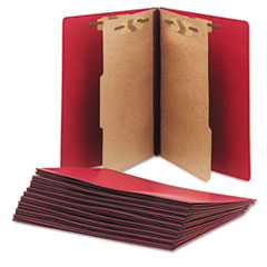 7530015567917, SKILCRAFT Pressboard Top Tab Classification Folder, 2 Dividers, 6 Fasteners, Letter Size, Dark Red, 10/Box