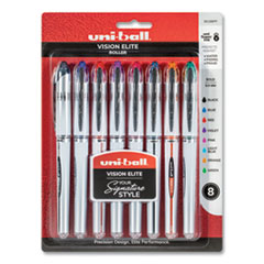 uniball® VISION ELITE Hybrid Gel Pen, Stick, Bold 0.8 mm, Assorted Ink and Barrel Colors, 8/Pack