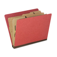 7530015726208, SKILCRAFT Classification Folder, 3" Expansion, 3 Dividers, 8 Fasteners, Letter Size, Earth Red, 10/Pack