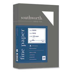 Southworth® 25% Cotton Business Paper, 95 Bright, 20 lb Bond Weight, 8.5 x 11, White, 500 Sheets/Ream