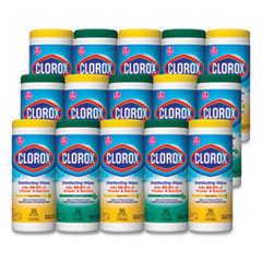 Clorox® Disinfecting Wipes, 1-Ply, 7 x 8, Fresh Scent/Citrus Blend, 35/Canister, 3/Pack, 5 Packs/Carton