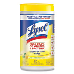 LYSOL® Brand Disinfecting Wipes, 7 x 7.25, Lemon and Lime Blossom, 80 Wipes/Canister, 6 Canisters/Carton