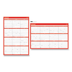 Universal® Erasable Wall Calendar, 24 x 36, White/Red Sheets, 12-Month (Jan to Dec): 2022