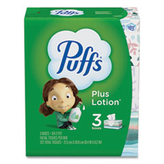 Puffs® Plus Lotion Facial Tissue, 2-Ply, White, 124/Box, 3 Box/Pack