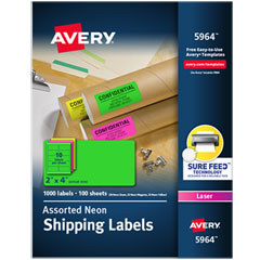 Avery® High-Visibility Permanent Laser ID Labels, 2 x 4, Neon Assorted, 1000/Box