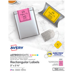 Avery® Printable Color Labels with Sure Feed and Easy Peel, 2 x 2.63, Assorted Colors, 15/Sheet, 10 Sheets/Pack