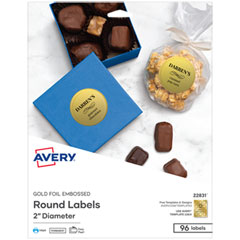 Avery® Round Labels, Inkjet Printers, 2" dia, Gold, 12/Sheet, 8 Sheets/Pack