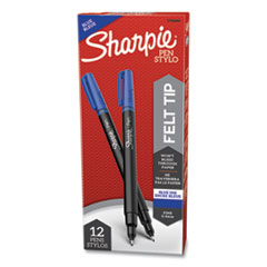 Sharpie® Water-Resistant Ink Porous Point Pen, Stick, Fine 0.4 mm, Blue Ink, Black/Gray/Blue Barrel, Dozen
