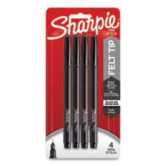 Sharpie® Water-Resistant Ink Porous Point Pen, Stick, Fine 0.4 mm, Black Ink, Black/Gray Barrel, 4/Pack