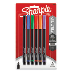 Sharpie® Water-Resistant Ink Porous Point Pen, Stick, Fine 0.4 mm, Assorted Ink and Barrel Colors, 6/Pack