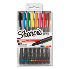 Sharpie® Art Pen w/Hard Case Porous Point Pen, Stick, Fine 0.4 mm, Assorted Ink and Barrel Colors, 8/Pack
