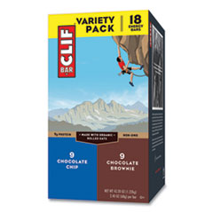 CLIF® Bar Energy Bar, Chocolate Brownie and Chocolate Chip, 2.4 oz, 18/Box