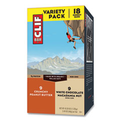 CLIF® Bar Energy Bar, Crunchy Peanut Butter and White Chocolate Macadamia Nut, 2.4 oz, 18/Box
