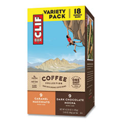 CLIF® Bar Energy Bar, Coffee Collection: Caramel Macchiato and Dark Chocolate Mocha, 2.4 oz, 18/Box