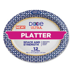 Dixie® Heavy Duty Disposable Dinnerware, Platter, 12.5" dia, Floral, Blue/Yellow/White, 12/Pack