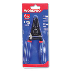 Workpro® Tapered Nose Spring-Loaded Wire Strippers, 22 to 10 AWG (0.6 to 2.6 mm), 6" Long, Metal, Blue/Red Soft-Grip Handle