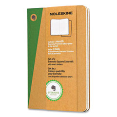 Moleskine® Evernote Soft Cover Journal with Smart Stickers, Quadrille Rule, Brown Kraft Cover, 5.5 x 3.5, 32 Sheets, 2/Pack