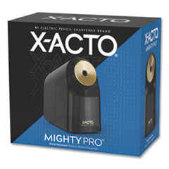 X-ACTO® Model 1606 Mighty Pro Electric Pencil Sharpener, AC-Powered, 4 x 8 x 7.5, Black/Gold/Smoke
