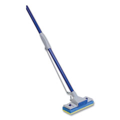 Quickie® Automatic Sponge Mop, 9 x 3 Blue/Yellow Cellulose Head, 48" Blue/Gray Steel Handle