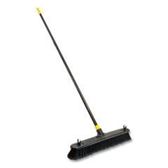 Quickie® Bulldozer Smooth Surface Pushbroom, Split-Tip PET Bristles, 24 x 60, Powder Coated Handle, Black/Yellow