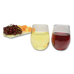 Tablemate® Plastic Stemless Wine Glasses, 12 oz, Clear, 6/Pack