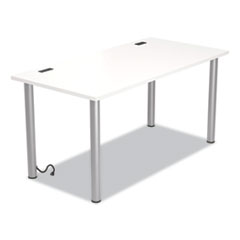 Union & Scale™ Essentials Writing Table-Desk with Integrated Power Management, 59.7" x 29.3" x 28.8", White/Aluminum