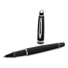 Waterman Expert Roller Ball Pen, Stick, Fine 0.7 mm, Black Ink, Black/Palladium-Chrome Barrel