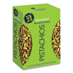 Paramount Farms® Wonderful No Shells Pistachios, Roasted and Salted, 0.75 oz Bag, 9 Bags/Box, 4 Boxes/Carton