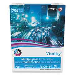 xerox™ Vitality Multipurpose Print Paper, 92 Bright, 20 lb Bond Weight, 8.5 x 11, White, 750 Sheets/Ream