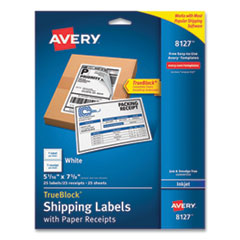 Avery® Shipping Labels with TrueBlock Technology, Inkjet Printers, 5.06 x 7.62, White, 25 Sheets/Pack