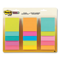 Post-it® Notes Super Sticky Pad Collection Assortment Pack, 3" x 3", Energy Boost and Supernova Neon Color Collections, 45 Sheets/Pad, 15 Pads/Pack