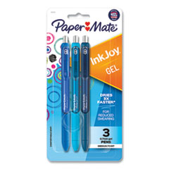 Paper Mate® InkJoy Gel Pen, Retractable, Medium 0.7 mm, Blue Ink, Blue Barrel, 3/Pack