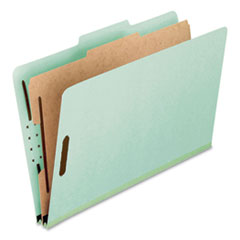 Four-Section Pressboard Classification Folders, 2" Expansion, 1 Divider, 4 Fasteners, Legal Size, Light Green, 10/Box