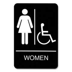 Headline® Sign ADA Sign, Women/Wheelchair Accessible Tactile Symbol, Plastic, 6 x 9, Black/White