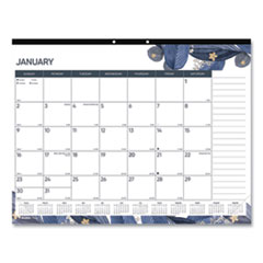 Blueline® Monthly Desk Pad Calendar, Gold Detail Floral Artwork, 22 x 17, Black Binding, Clear Corners, 12-Month (Jan-Dec): 2022