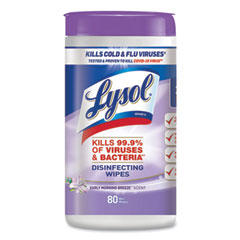 LYSOL® Brand Disinfecting Wipes, 7 x 7.25, Early Morning Breeze, 80 Wipes/Canister, 6 Canisters/Carton