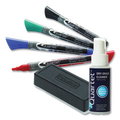 Quartet® EnduraGlide Dry Erase Marker Kit with Cleaner and Eraser, Broad Chisel Tip, Assorted Colors, 5/Pack