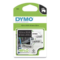 DYMO® D1 Flexible Nylon Label Maker Tape, 0.5" x 11.5 ft, Black on White