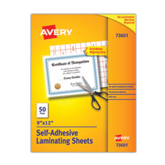 Avery® Clear Self-Adhesive Laminating Sheets, 3 mil, 9" x 12", Matte Clear, 50/Box