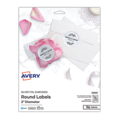 Avery® Round Labels, Inkjet Printers, 2" dia, Silver, 12/Sheet, 8 Sheets/Pack