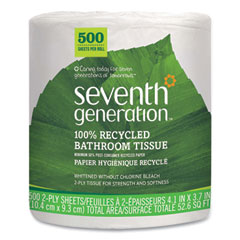 Seventh Generation® 100% Recycled Bathroom Tissue, Septic Safe, Individually Wrapped Rolls, 2-Ply, White, 500 Sheets/Jumbo Roll, 60/Carton
