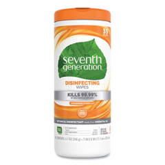 Seventh Generation® Botanical Disinfecting Wipes, 8 x 7, Lemongrass Citrus, White, 35 Count, 12/Carton