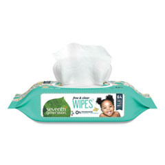 Seventh Generation® Free and Clear Baby Wipes, 7 x 7, Unscented, White, 64/Flip Top Pack, 12 Packs/Carton
