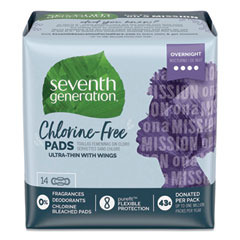 Seventh Generation® Chlorine-Free Ultra Thin Pads with Wings, Overnight, 14/Pack, 12 Packs/Carton
