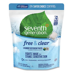 Seventh Generation® Natural Laundry Detergent Packs, Powder, Unscented, 45 Packets/Pack, 8/Carton